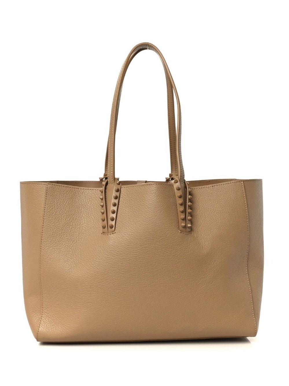 Pebbled Tan Leather Tote with Studded Strap Accents